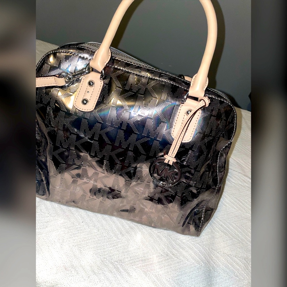 AUTHENTIC MICHAEL KORS SATCHEL METALLIC NICKEL